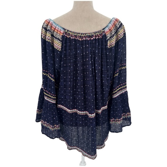Free People Talia Embroidered Blouse Navy Size Small Boho Top Festival Flowy - Picture 7 of 13